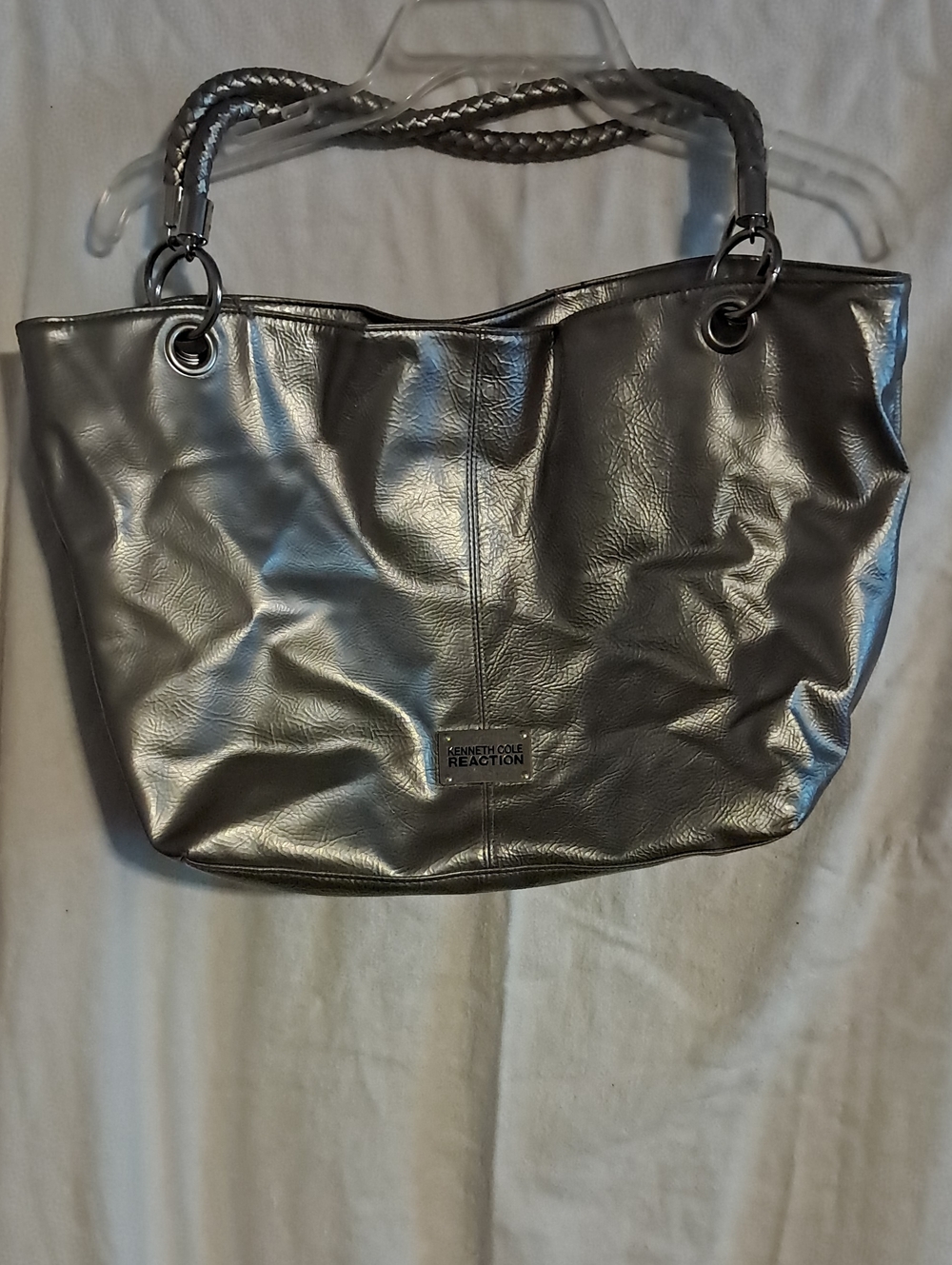 Kenneth Cole Reaction Metallic Pewter Braided-Handle Tote